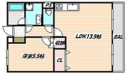 藤喜マンション 2LDKの間取図画像