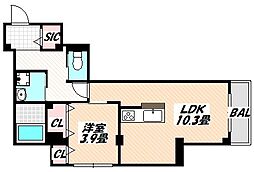 シーポート森傳 1LDKの間取図画像