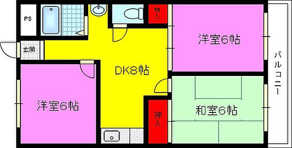 高山ハイツ ｜大阪府東大阪市新庄１丁目(賃貸マンション3DK・1階・53.46㎡)の写真 その2