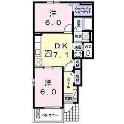 アムールB 2DKの間取図画像