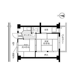 ビレッジハウス善部2号棟 2Kの間取図画像