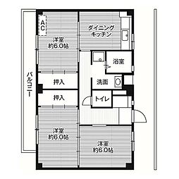 ビレッジハウス善部4号棟 3DKの間取図画像