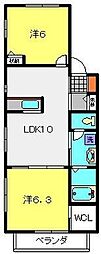 ハッピーヒルズ 2LDKの間取図画像