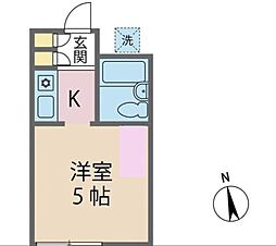 アップルハウス三ッ沢B棟 ワンルームの間取図画像