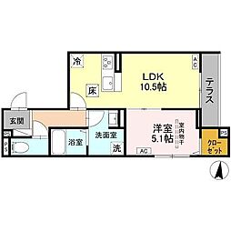 エリオント大和中央102 1LDKの間取図画像