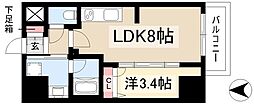 ディアレイシャス名古屋浄心 4階1LDKの間取り