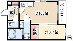 BRIX児玉浄心 3階1DKの間取り