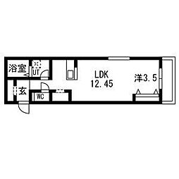 ティンガーラ須ヶ口　WEST 3階1LDKの間取り