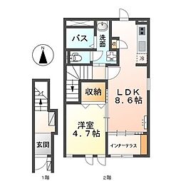 モンテプラナ 1LDKの間取図画像