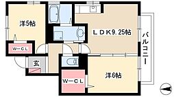 カーサなかやしき 2DKの間取図画像