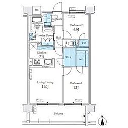 ベルヴュコート名古屋則武 2SLDKの間取図画像