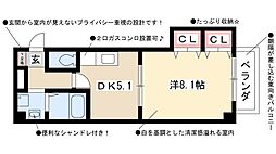 プライムコート栄生 1DKの間取図画像