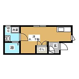 あたらしやビル 1階ワンルームの間取り