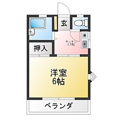 レクス入船 1Kの間取図画像