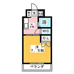 アルカサル浦安 1Kの間取図画像