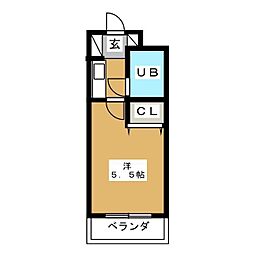 フラットナイン 1Kの間取図画像