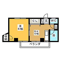 ビッグウッド3 1DKの間取図画像