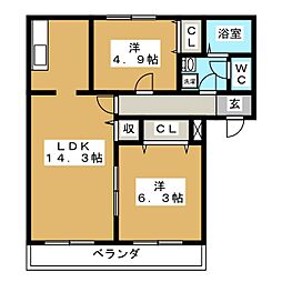 アルファコート流山 2LDKの間取図画像
