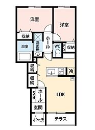 フルール・メゾン 2LDKの間取図画像
