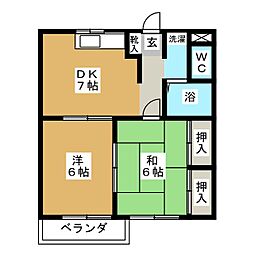 サンハイムカズ 2DKの間取図画像