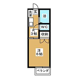 プレジール鏑木 1Kの間取図画像