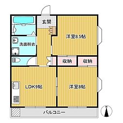ハイツアーサー 2DKの間取図画像