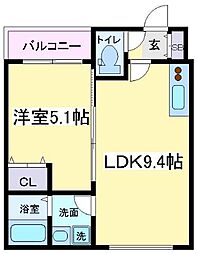 大阪市住吉区遠里小野5丁目アパート 1LDKの間取図画像