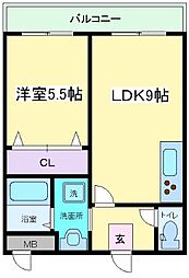 アンジュール万代 1LDKの間取図画像