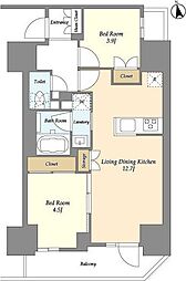 グランカーサ船堀II 5階2LDKの間取り
