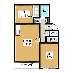 ファミール日之出A 2LDKの間取図画像
