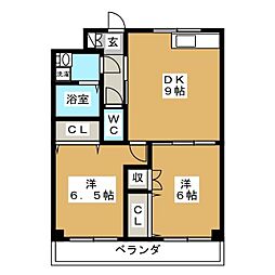 シティハイム雅 2DKの間取図画像