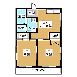 アーバンマンション 2DKの間取図画像