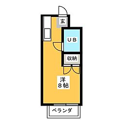 ハスニューハウンA棟 ワンルームの間取図画像