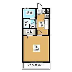 南桜 1Kの間取図画像