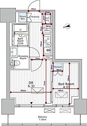 パークアクシス市川 1DKの間取図画像
