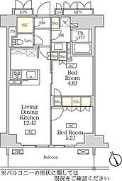 リーフシティ市川ザ・レジデンス 2LDKの間取図画像