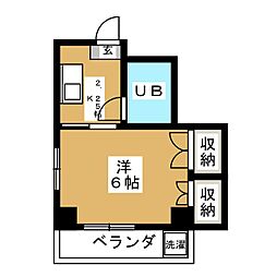 ウイング南 1Kの間取図画像