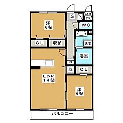 エスポワールソレーユ 2LDKの間取図画像