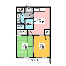 ビューハイム 2DKの間取図画像
