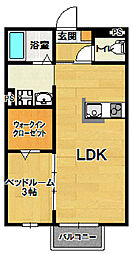 エスポワール二の宮 1LDKの間取図画像