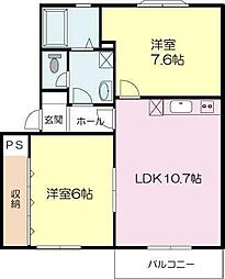 パイン・ウッド 2LDKの間取図画像