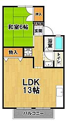 ベルフォーレ稲荷前A 1LDKの間取図画像
