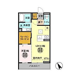 フルールB 1LDKの間取図画像