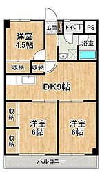 ヴィラ・エスポワール赤塚 3DKの間取図画像
