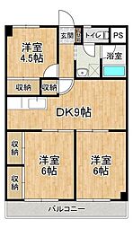 ヴィラ・エスポワール赤塚 3DKの間取図画像