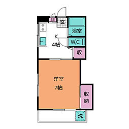 屋敷グリーンハイツB棟 1Kの間取図画像