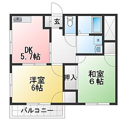 ハートピア小林 2DKの間取図画像