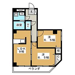 栗林第三ビル 2LDKの間取図画像