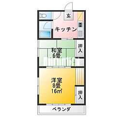 黒崎コーポ 2Kの間取図画像