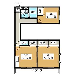 FAIRYPLACE 2DKの間取図画像
